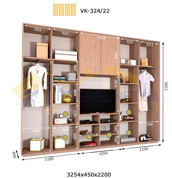 Комплект шкафов с полкой под телевизор VК-324/22 (3260*450)