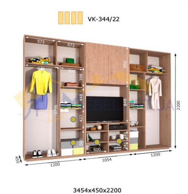 Комплект шкафов с полкой под телевизор VК-344/22 (3460*450)