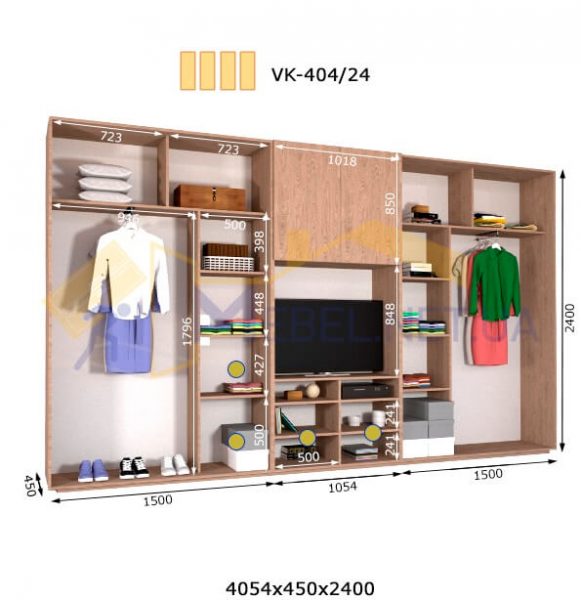 Комплект шкафов с полкой под телевизор VК-404/24 (4060*450)
