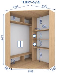 Угловой шкаф-купе ПШКУ-5-22